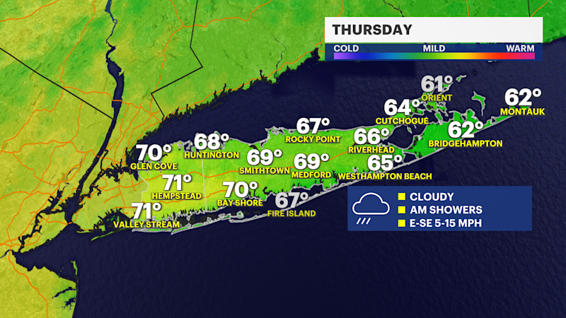 Story image: Showers overnight before peeks of sun in the afternoon Thursday for Long Island 