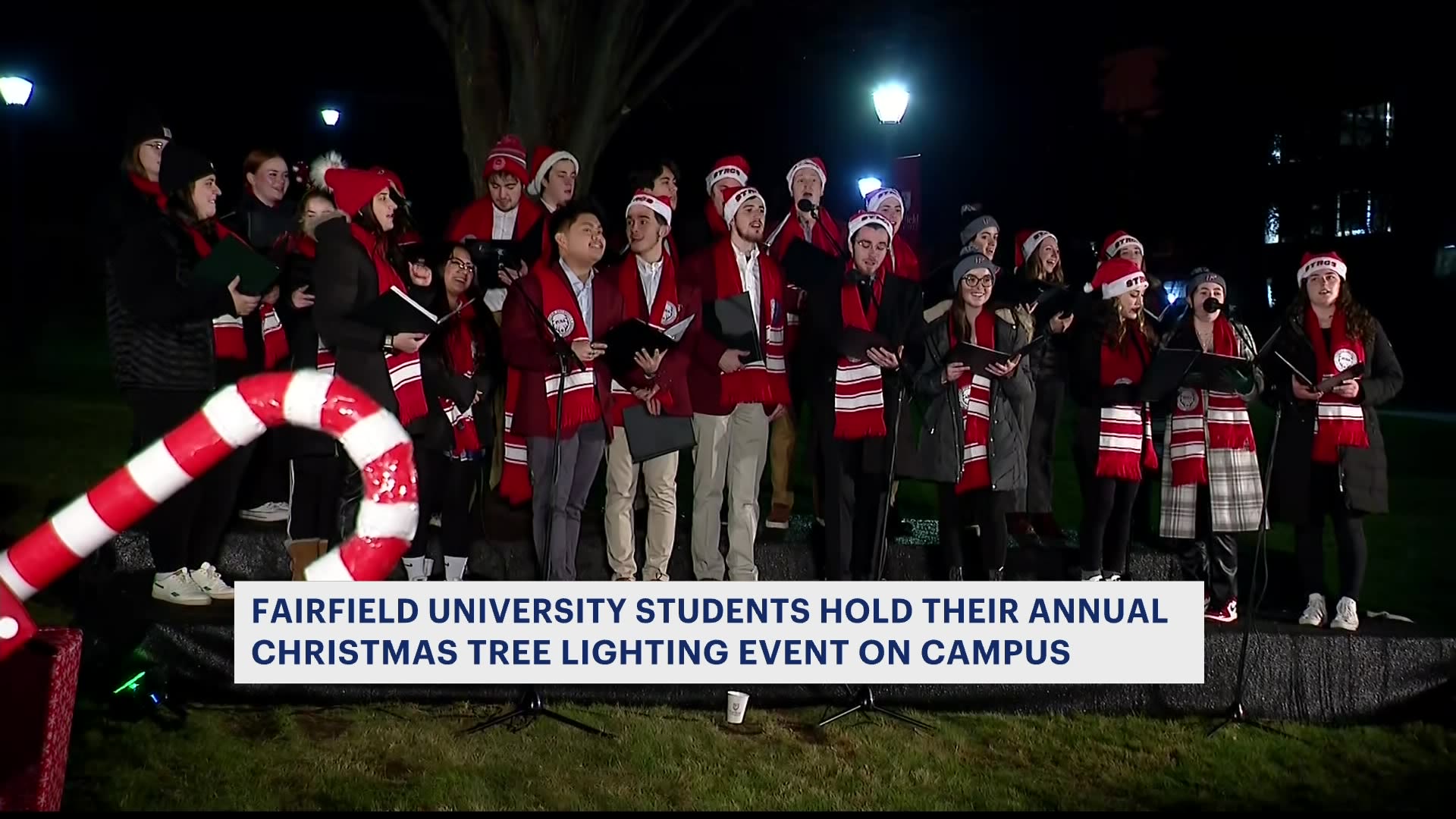 Fairfield University students hold annual Christmas tree lighting event