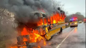 Fire destroys school bus along Garden State Parkway in Cape May County