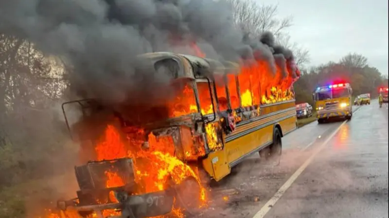 Story image: Fire destroys school bus along Garden State Parkway in Cape May County