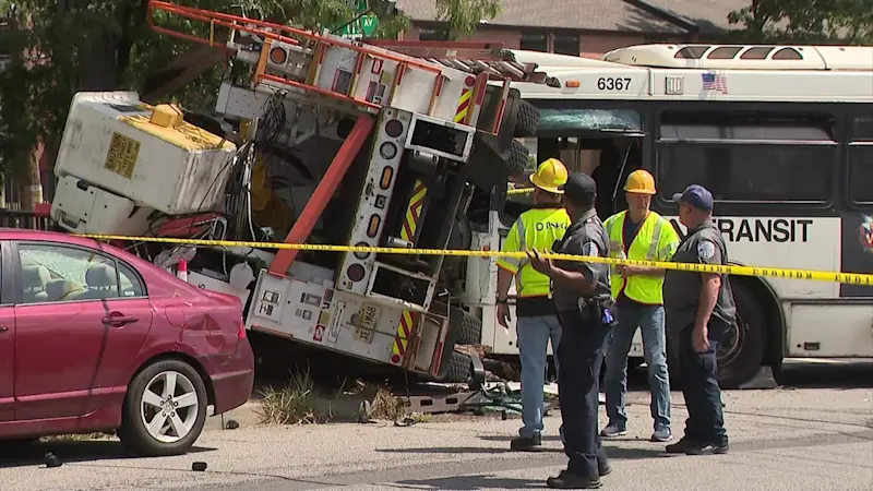 Story image: 14 injured when NJ Transit bus crashes into PSE&G truck in Newark