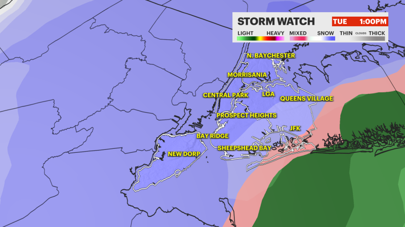 Story image: STORM WATCH: 1-3 inches of snow to coat NYC into Tuesday, arctic air chills all week