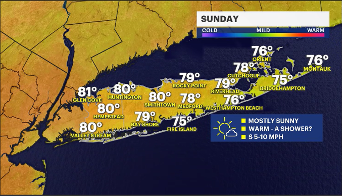 Story image: Comfortable conditions continue into Sunday on Long Island