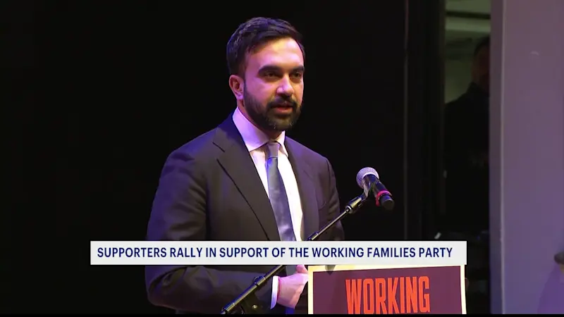 Story image: Mayor-elect Mamdani joins Working Families Party for 2025 victory party