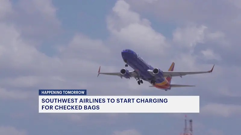 Story image: Southwest Airlines to start charging checked bag fees tomorrow