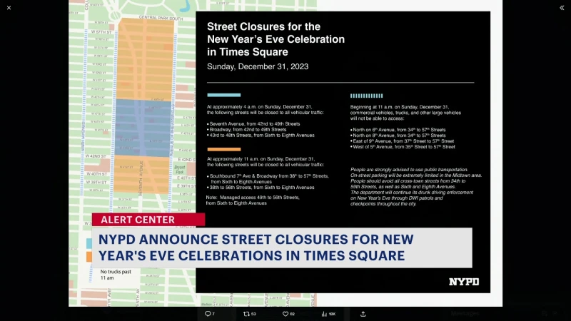 Story image: NYPD recommends public transit for New Year's Eve in light of street closures