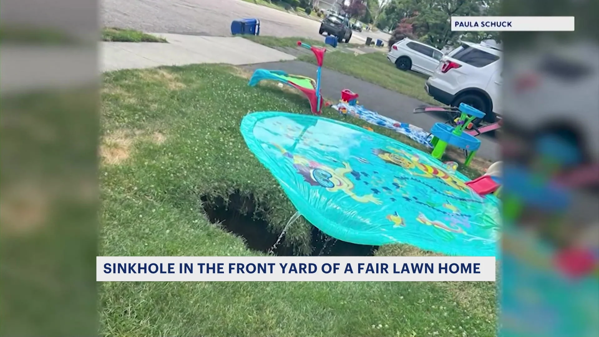 Toddler nearly falls into large sinkhole that formed in front yard of Fair Lawn home