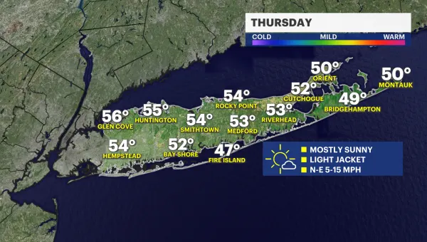 Mostly sunny and cooler Thursday before near seasonal temps return     