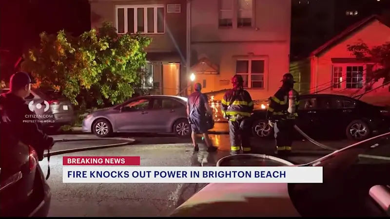 Story image: Power line fire in Brighton Beach knocks out electricity after truck crash