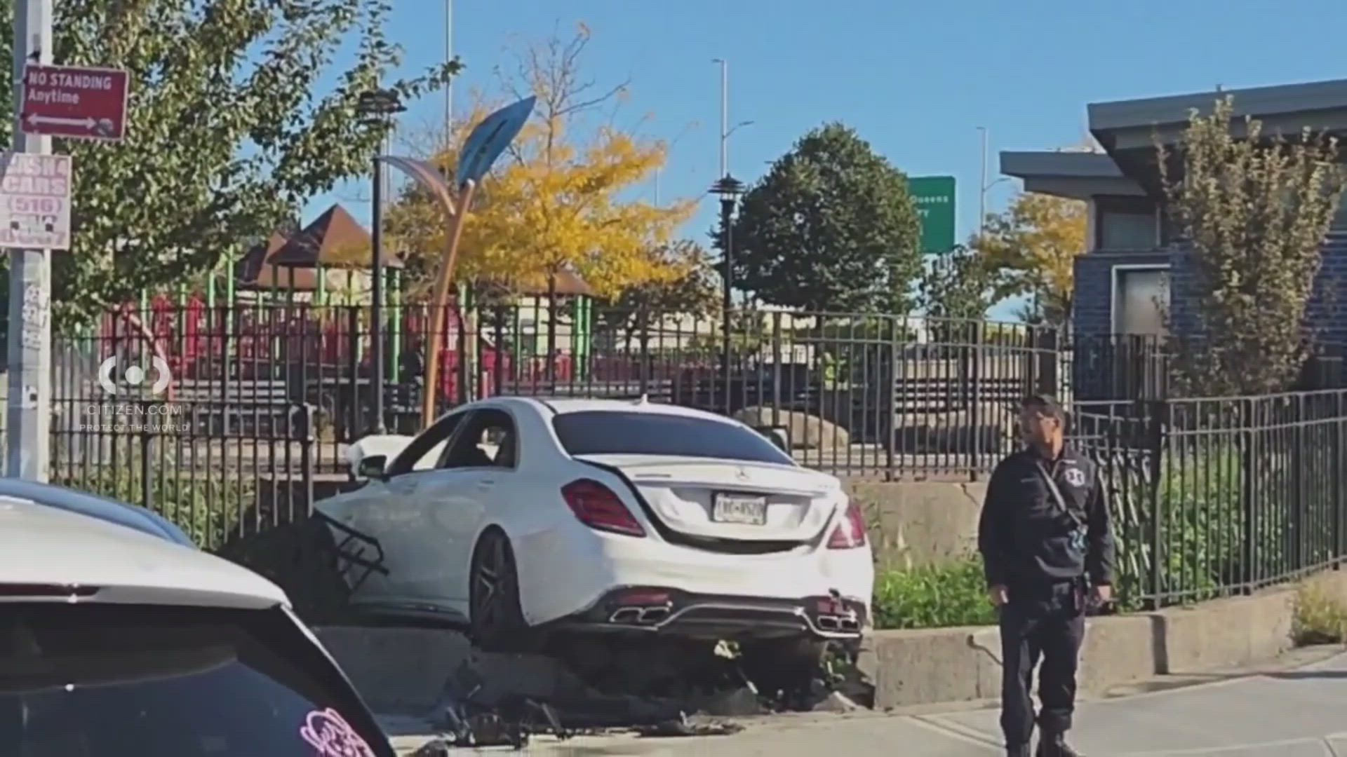 4 hurt after car plows through playground fence in chaotic Greenpoint crash