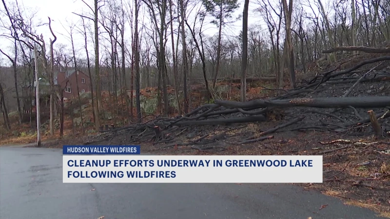 Story image: Firefighters soaking hot spots to prevent flare-ups in Greenwood Lake wildfire