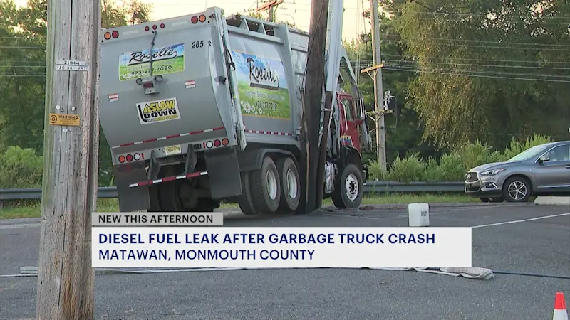 Story image: Diesel spill contained after garbage truck hits pole in Matawan