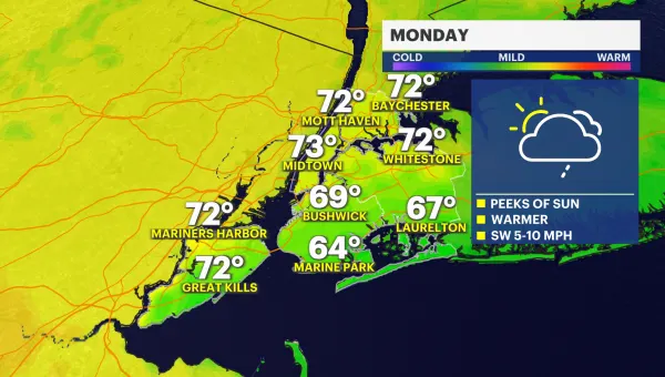 Morning rains before cloudy, warm Monday afternoon for New York City