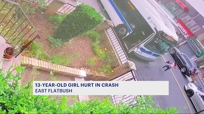 Story image: Caught on camera: 13-year-old girl struck by truck in East Flatbush