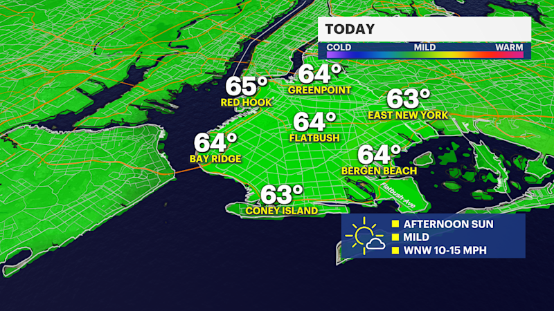 Story image: Mostly sunny skies in Brooklyn; showers to arrive tomorrow