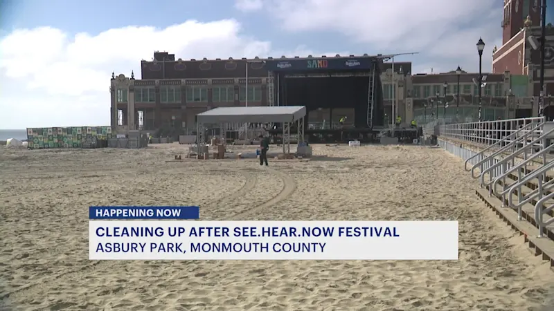 Story image: Crews clear beach and boardwalk after packed Sea.Hear.Now weekend