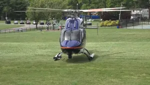 Medic chopper lands at JFK High School in Plainview for EMT training program