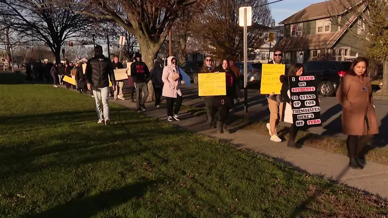 Story image: Freeport teachers, parents protest alleged lack of transparency in school district leadership