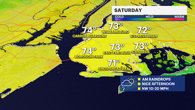 Story image: Light rain before sunny and warm Saturday in Brooklyn