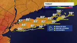 Partly cloudy skies, showers and an afternoon thunderstorm on Long Island