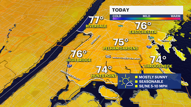 Story image: Pleasant today with warmer temperatures on top for Tuesday for The Bronx