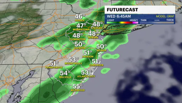 Sunny today with highs in the 60s before rain arrives Wednesday in New Jersey