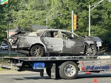 Police chase from Roxbury to Parsippany ends in fiery car crash; 3 suspects hospitalized