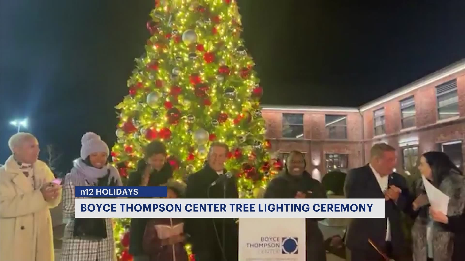 Christmas tree illuminated at Boyce Thompson Center in Yonkers