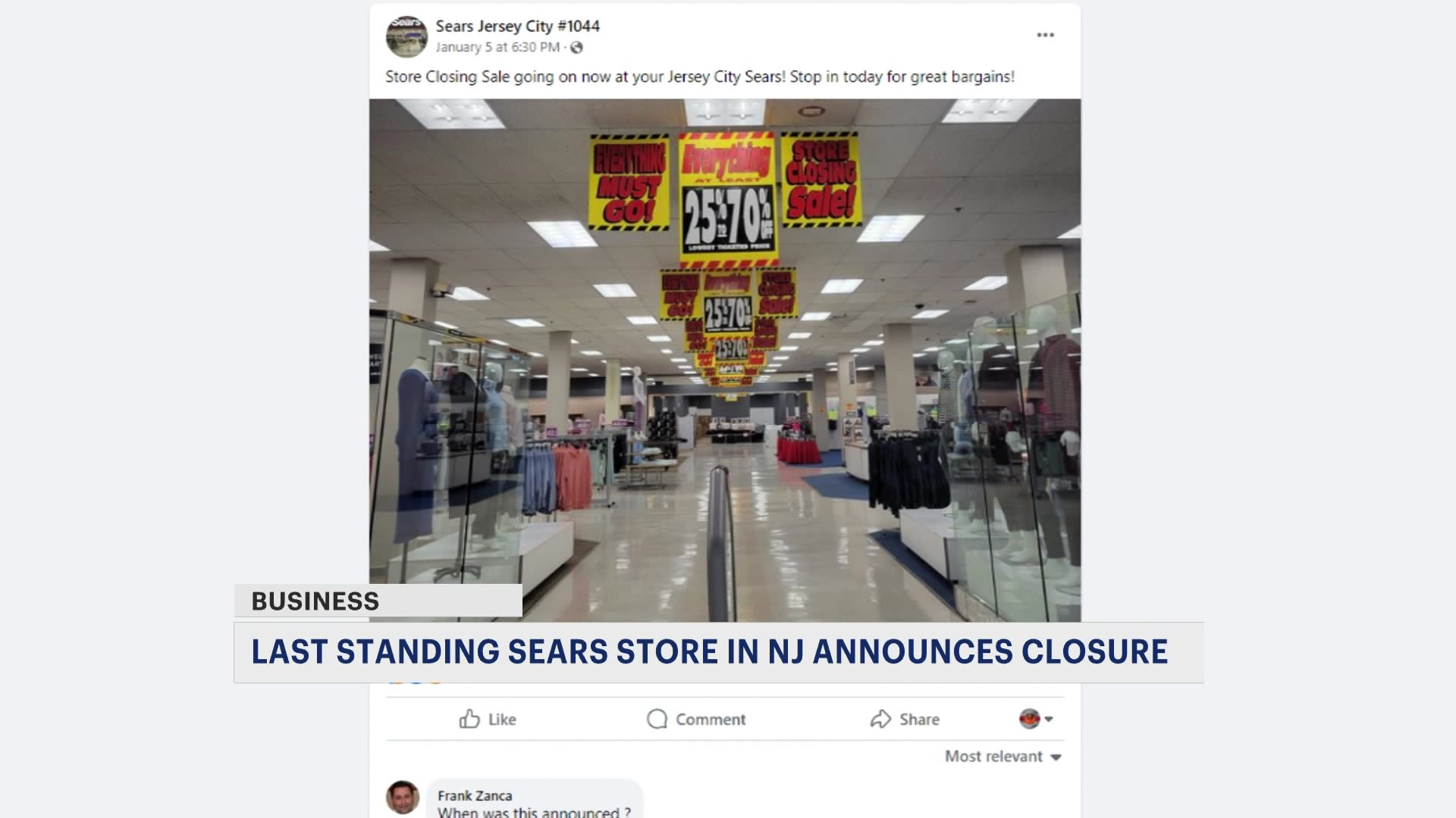 新泽西州新港中心的最后一家西尔斯商店宣布关闭