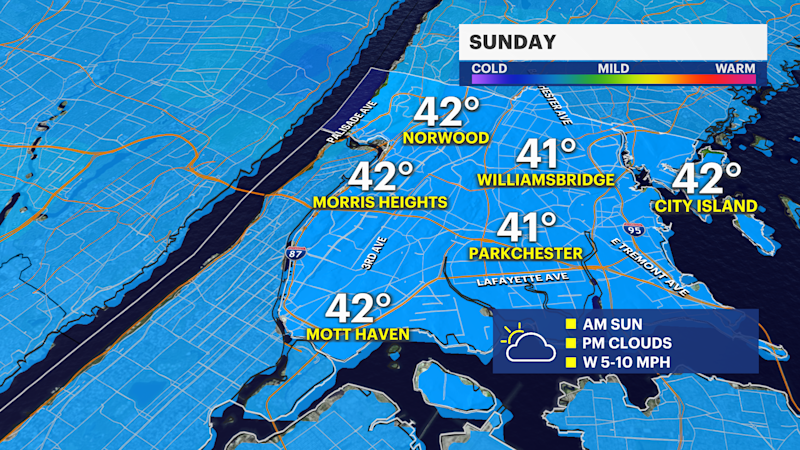 Story image: Chilly weekend in The Bronx; snow possible on frigid Monday