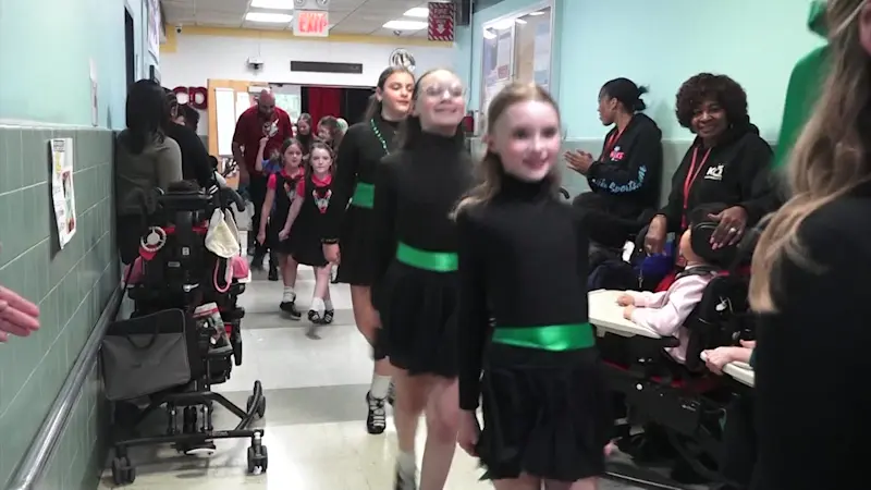 Story image: Hagen School of Irish Dance students perform at Cerebral Palsy Association of Nassau County in Roosevelt