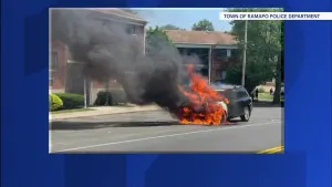 Fire engulfs car on Old Nyack Turnpike in Ramapo
