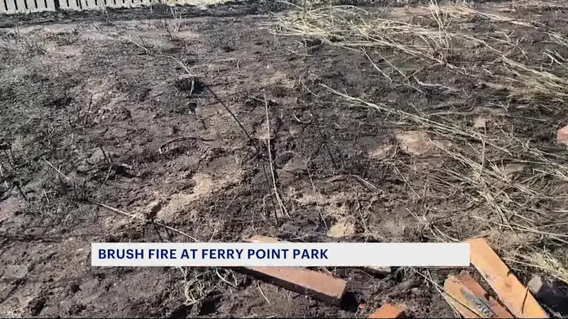 Story image: Small brush fire breaks out at Ferry Point Park