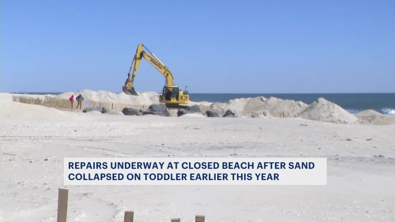 Story image: Sea Girt officials expect beach entrance where toddler got trapped in sand to reopen in May