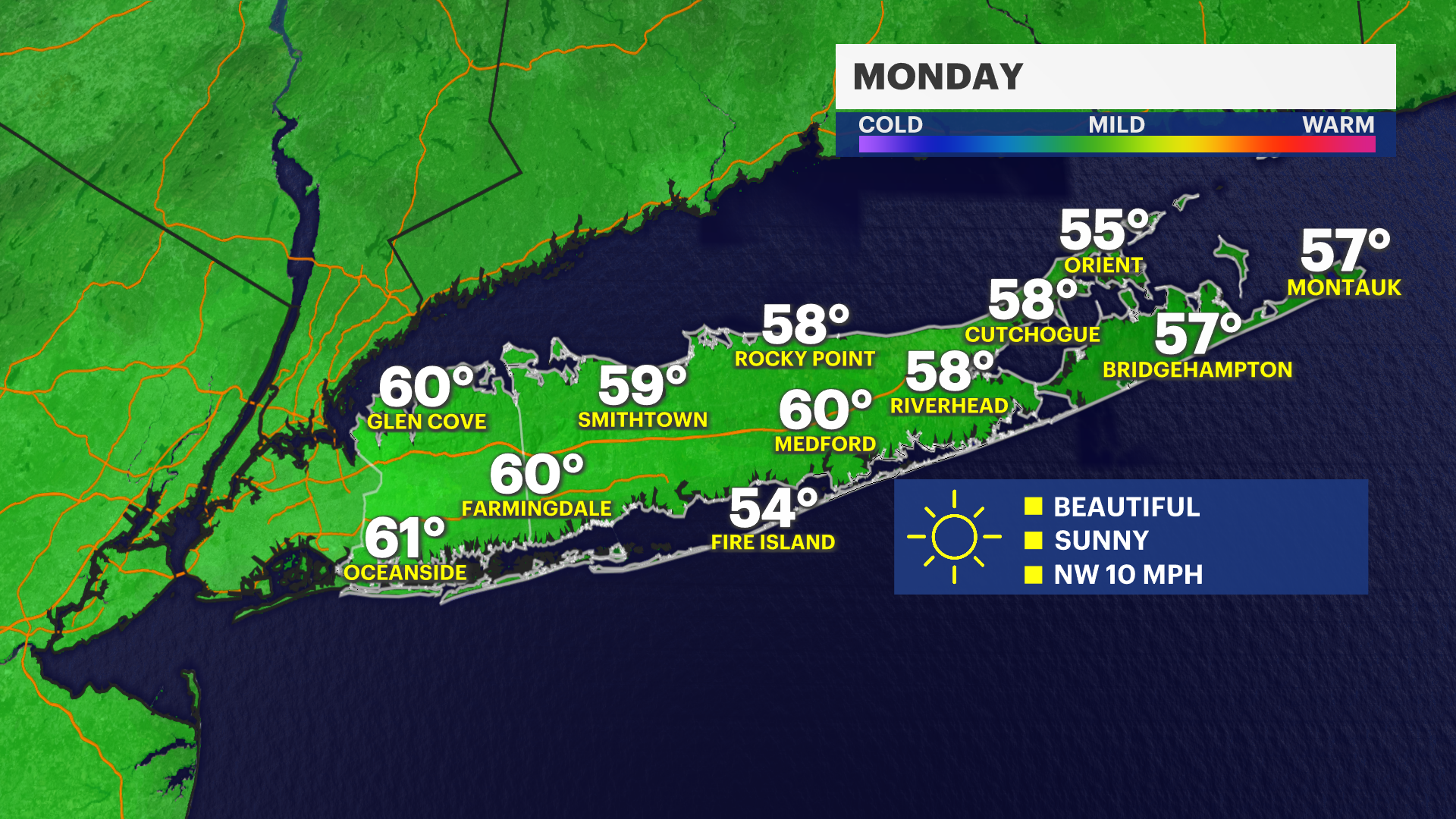 Sunny and mild Monday for Long Island