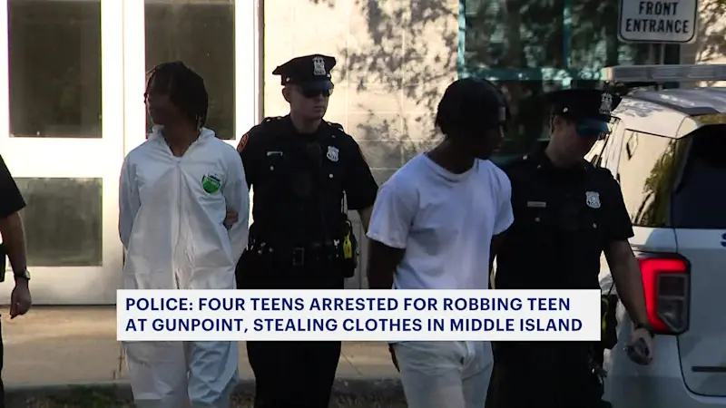 Story image: 4 teens arrested for robbing another teen at gunpoint, stealing clothes in Middle Island