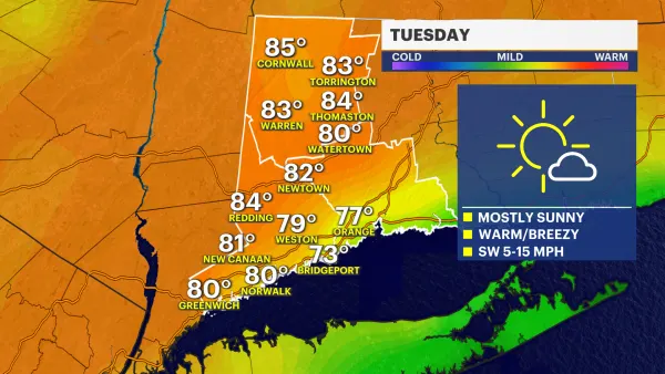 Mostly sunny skies and warm temperatures in Connecticut