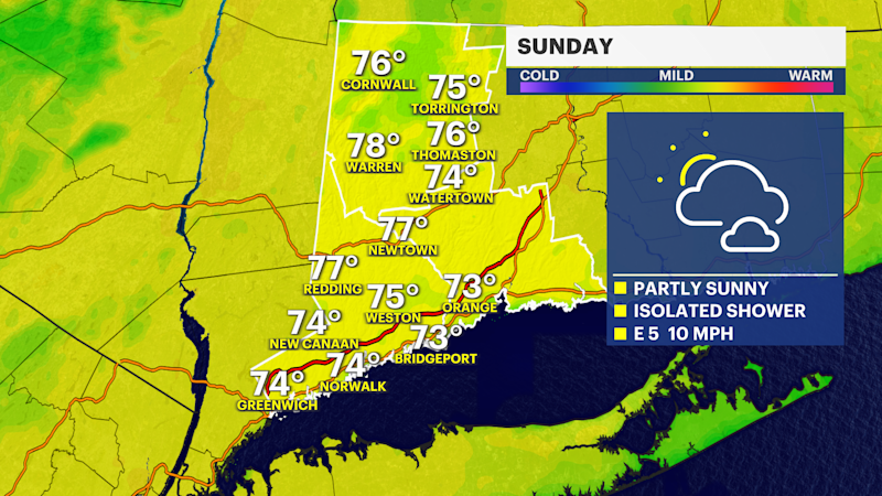 Story image: Cloudy, chance for rain Sunday in Connecticut