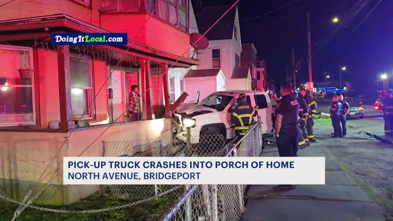 Story image: Pickup truck crashes into porch at Bridgeport home
