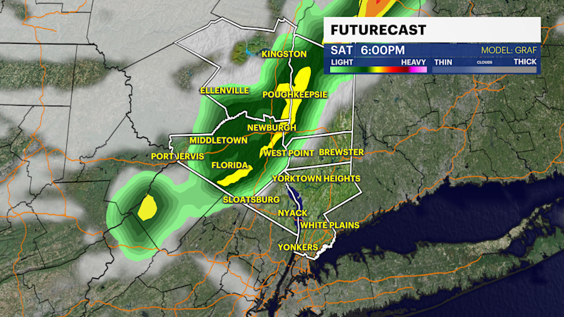 Story image: Breezy, mostly cloudy skies and a stray afternoon shower in the Hudson Valley