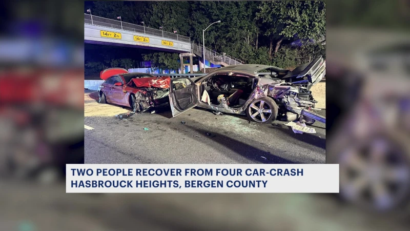 Story image: Officials: 2 people recovering after 4-car crash in Hasbrouck Heights