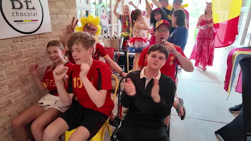 Story image: Belgium 'superfans' pack Fairfield chocolate shop for World Cup watch party