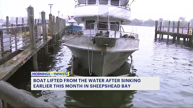 Story image: Sunken boat lifted from Sheepshead Bay waters weeks after rescue
