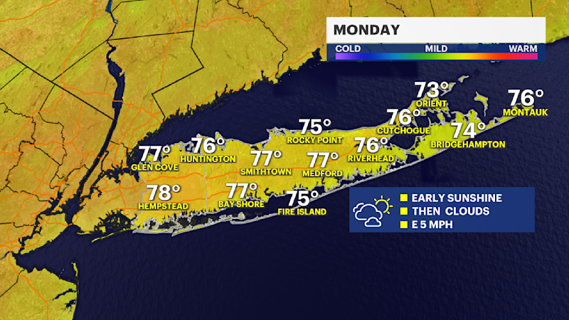 Story image: Warm Monday; cooler shift midweek on Long Island