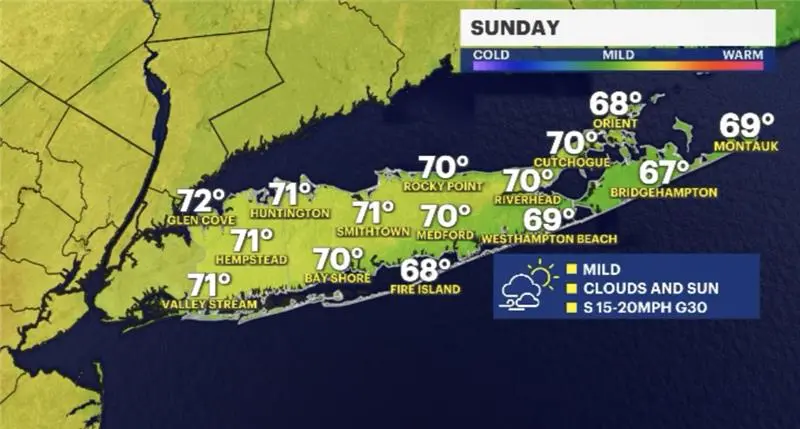Story image: Mild and breezy Sunday before stormy overnight on Long Island
