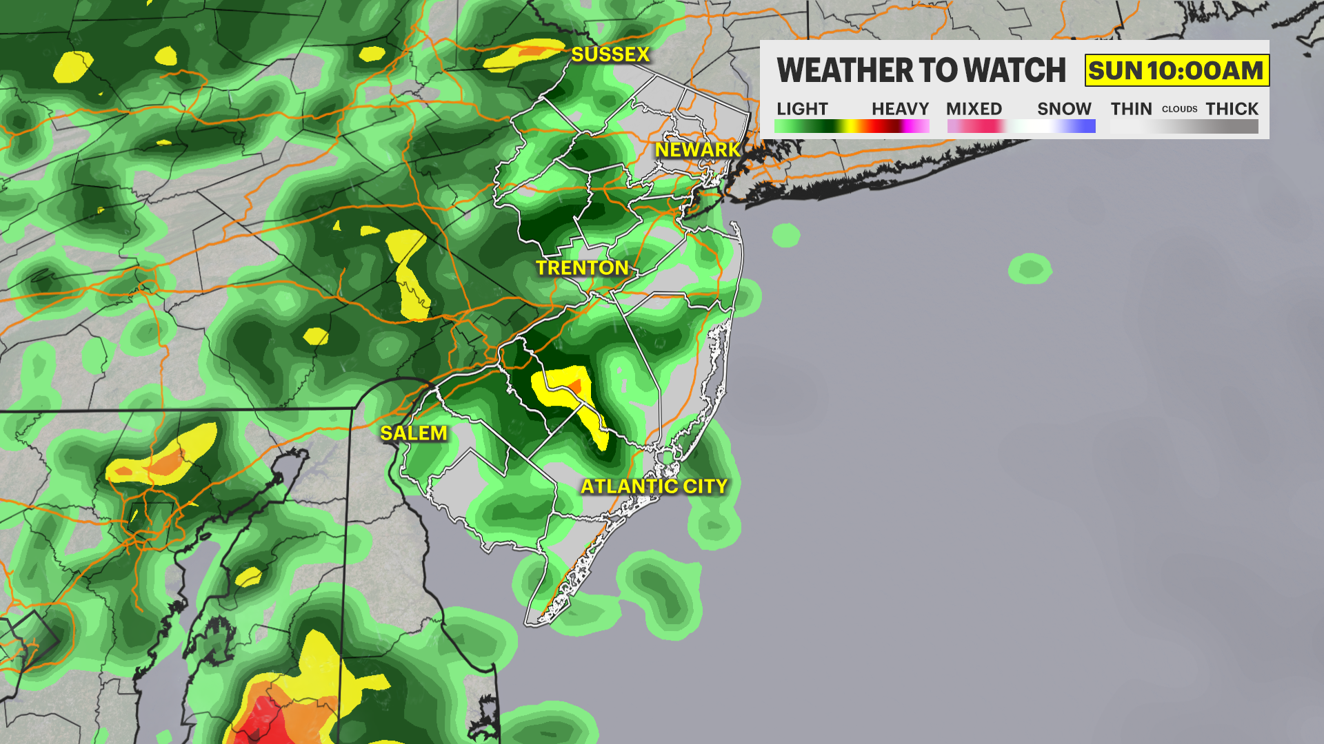 Cloudy, occasional afternoon showers Sunday in New Jersey