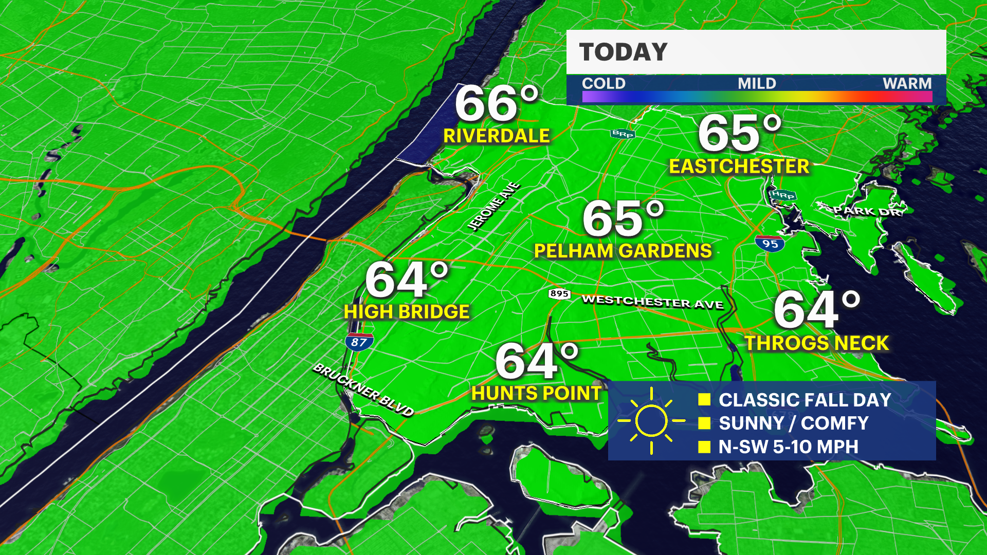 Breezy conditions and sunny skies in the Bronx