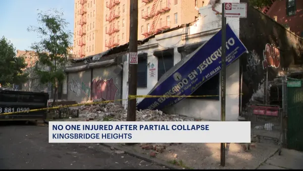 Building facade partially collapses along Bailey Avenue 