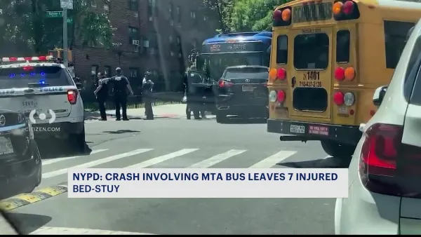 NYPD: Crash between MTA bus and car leaves 7 people injured in Bed-Stuy