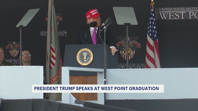 Story image: President Trump goes off-script at West Point commencement speech, brings cadets up on stage